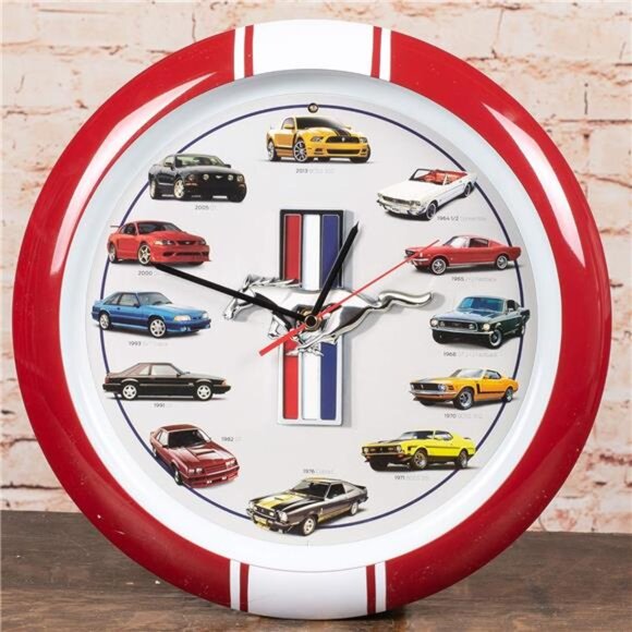 Ford Mustang History Sound Wall Clock 13 Inch Black 60's - Present Collector RED - Picture 2 of 7